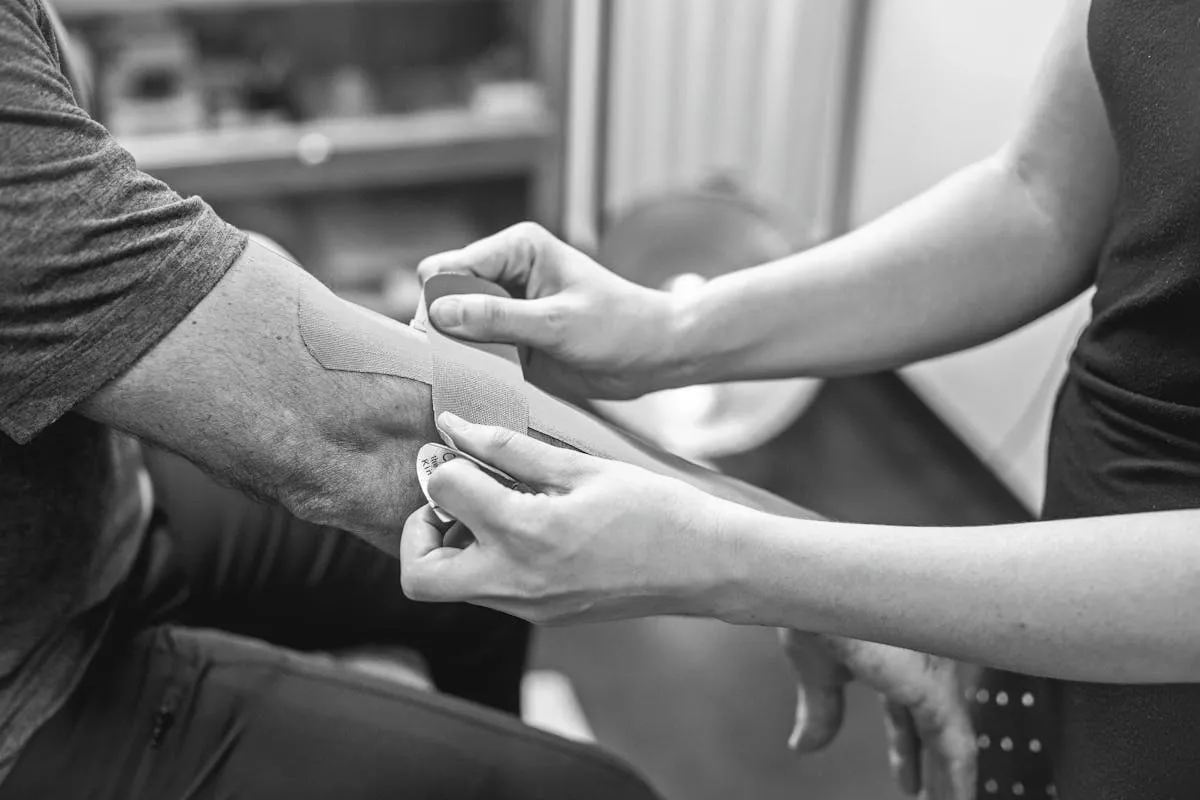 Clinician treating lateral epicondylitis at the elbow